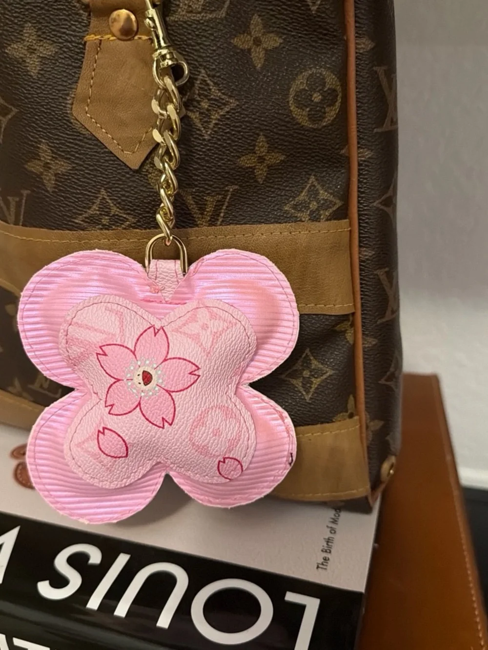 Upcycled LV Pink Flower Charm Keychain/Handbag Charm